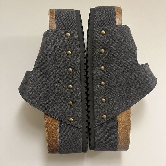 Hey Girl By Corkys Wannabe Black Denim Platform Sandals Double Buckle Strap 7 - Picture 6 of 9